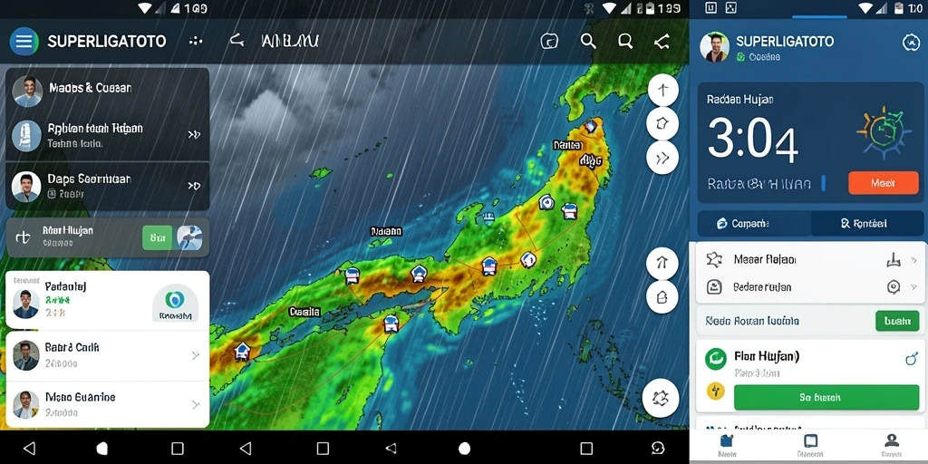 Antarmuka aplikasi SUPERLIGATOTO menampilkan radar hujan dengan informasi terkini.