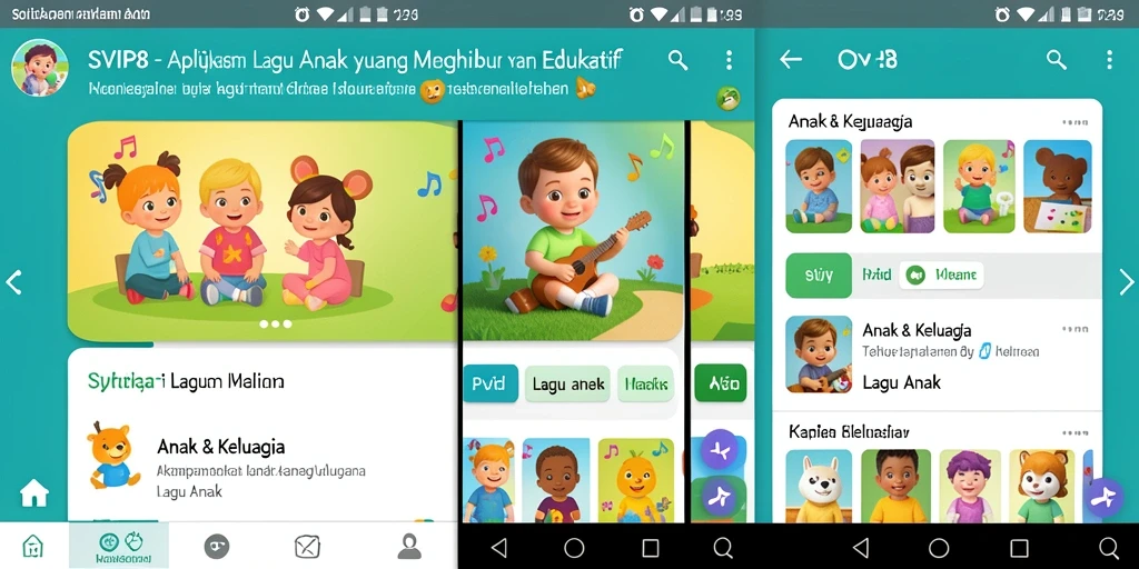 Antarmuka aplikasi SVIP8 dengan lagu anak yang menyenangkan.